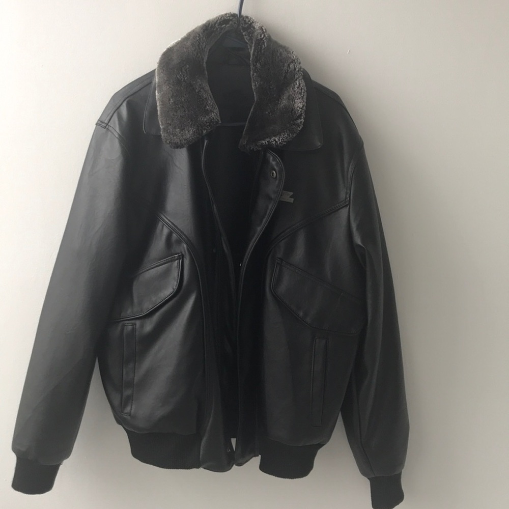 Leather jacket with velvet trim